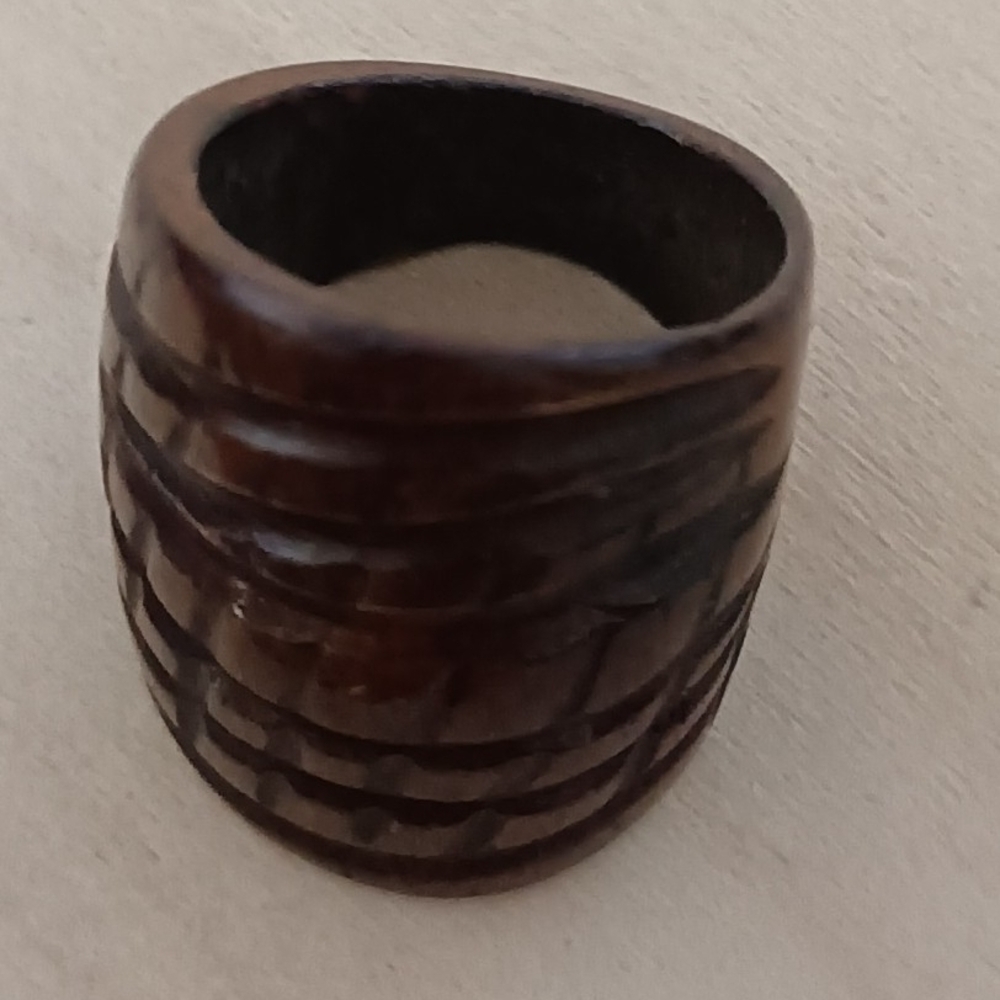 Hand-Carved Wide Wood Band Ring - Deep Brown